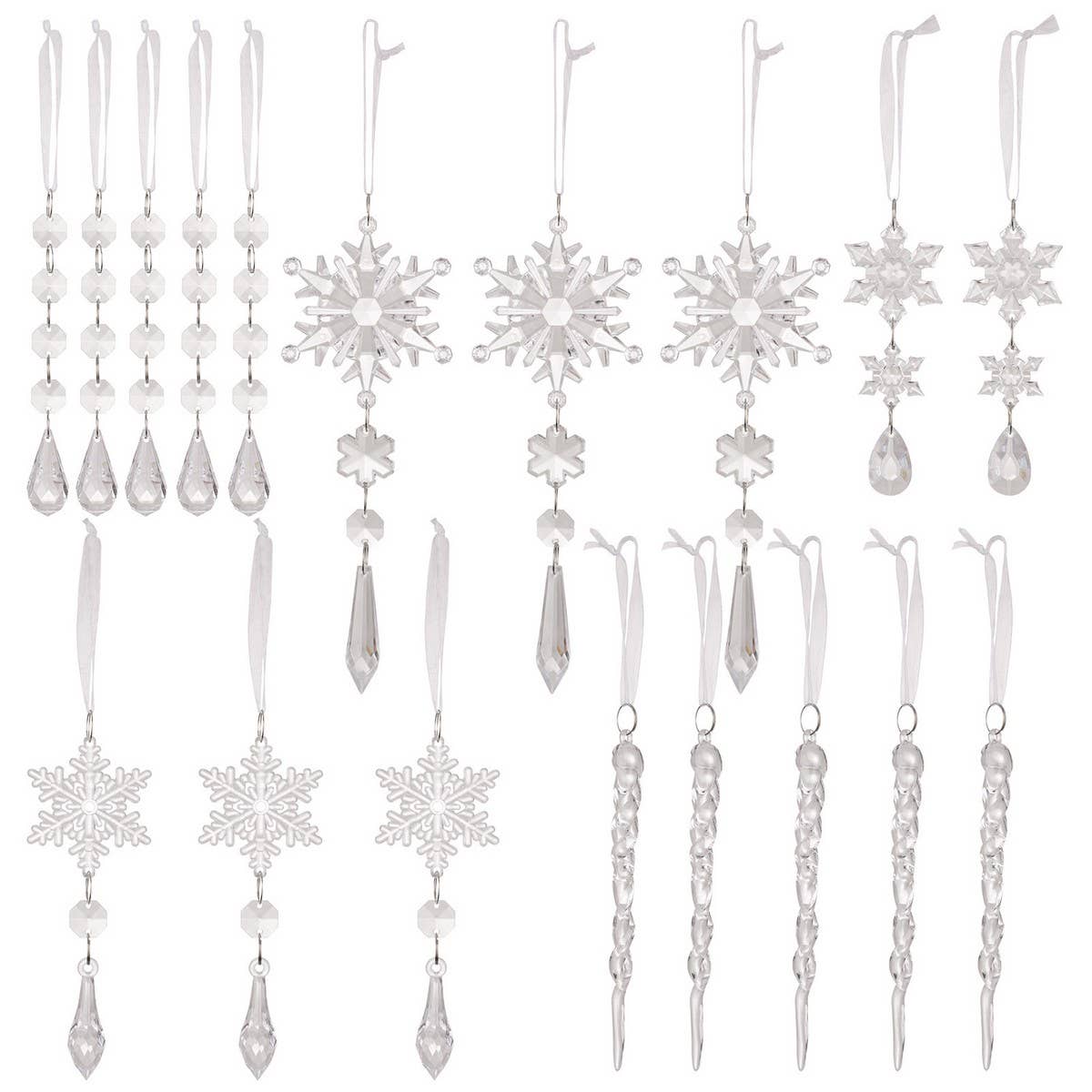 CWMM10169_18PCS CLEAR ACRYLIC ICICLE CHRISTMAS ORNAMENTS