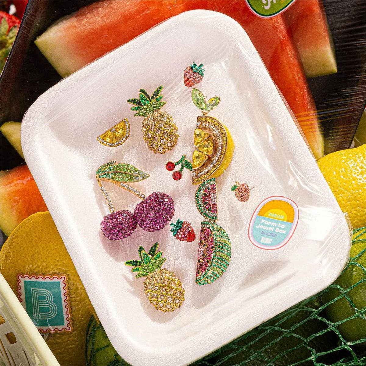 Summer Beach Fruit Stud Earrings Full CZ Copper_CWAJE5106