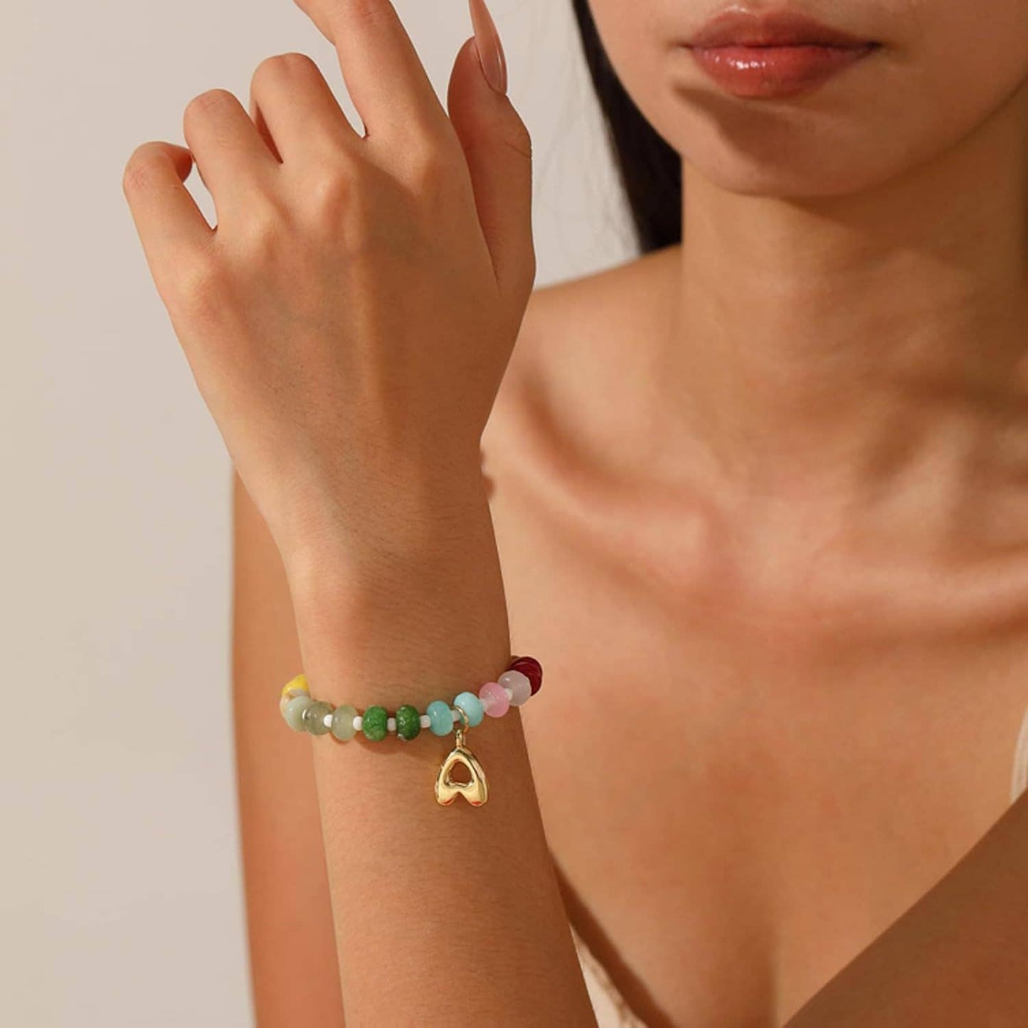 26-letter Dopamine-colored natural stone bracelet
