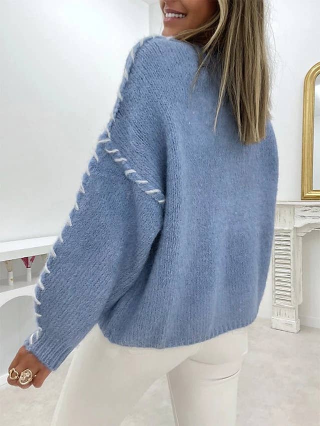 Round neck stitch design loose pullover sweater