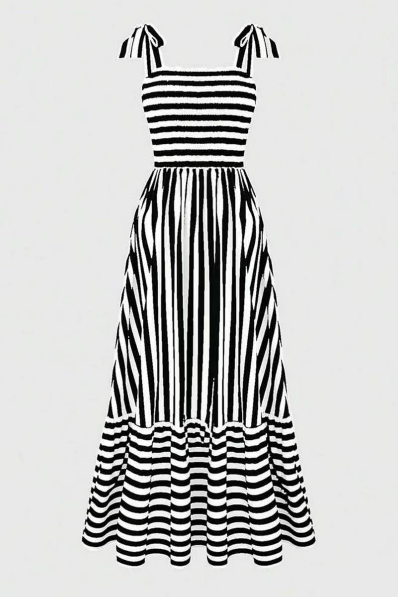 CWDMD5836_LOOSE STRIPED CASUAL LONG MAXI DRESS