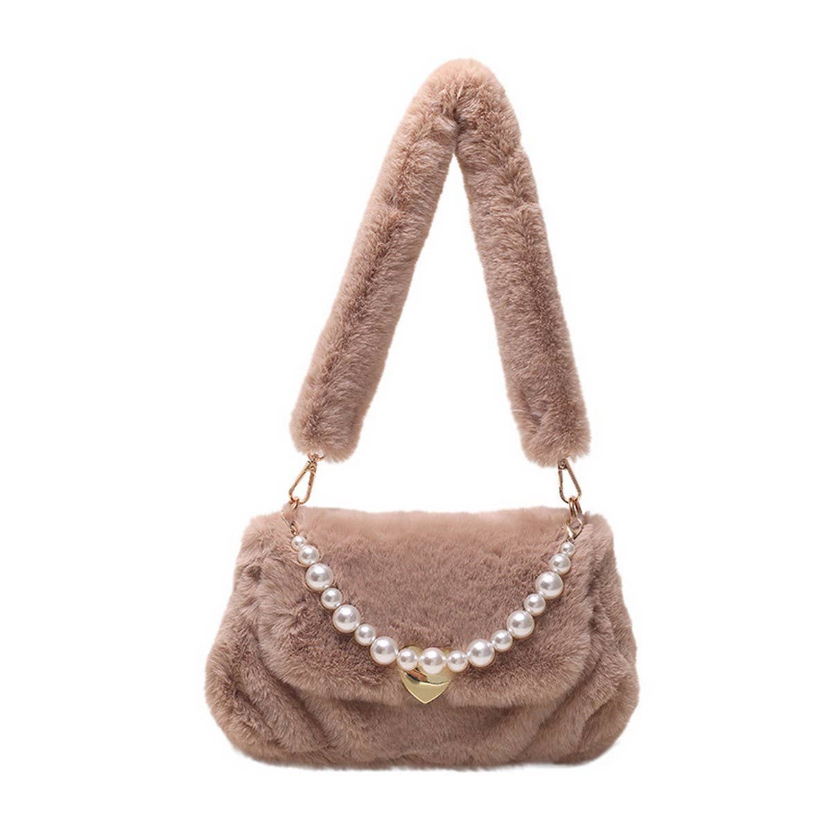 WINTER PEARL CHAIN HAND TOTE SHOULDER PLUSH BAG_CWAB3988