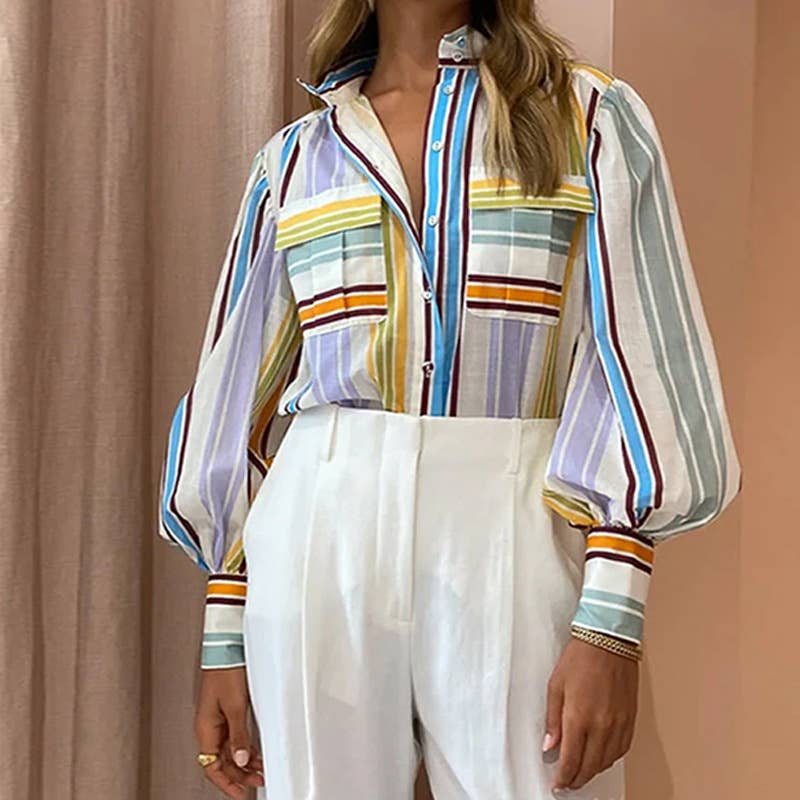 LAPEL PRINT CASUAL FASHION SHIRT FOR WOMEN