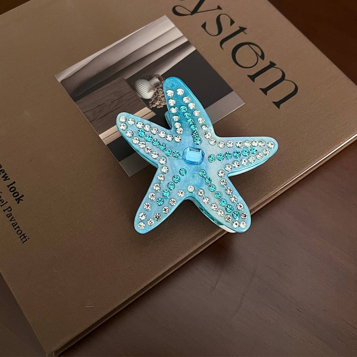 Pink Starfish Acetate Clip with Rhinestones_CWAHA5828