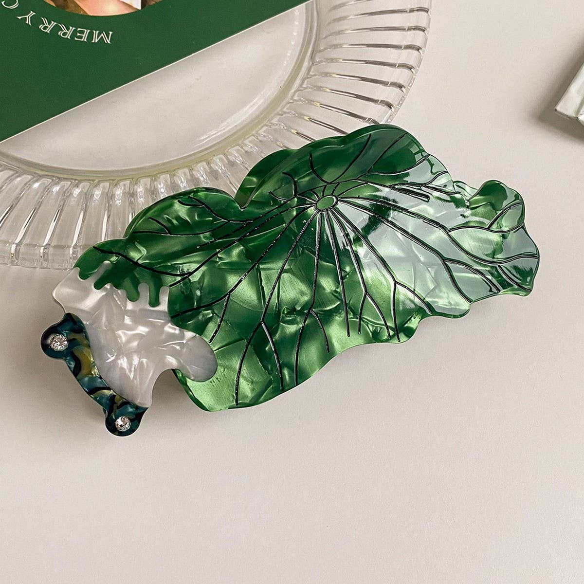 Cute Green Frog & Ginkgo Leaf Hair Clip