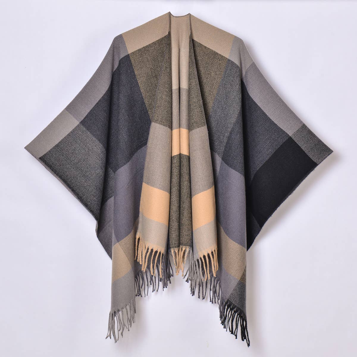 SIMPLE TASSEL MULTI-COLOR LARGE PLAID SHAWL_CWASC0942