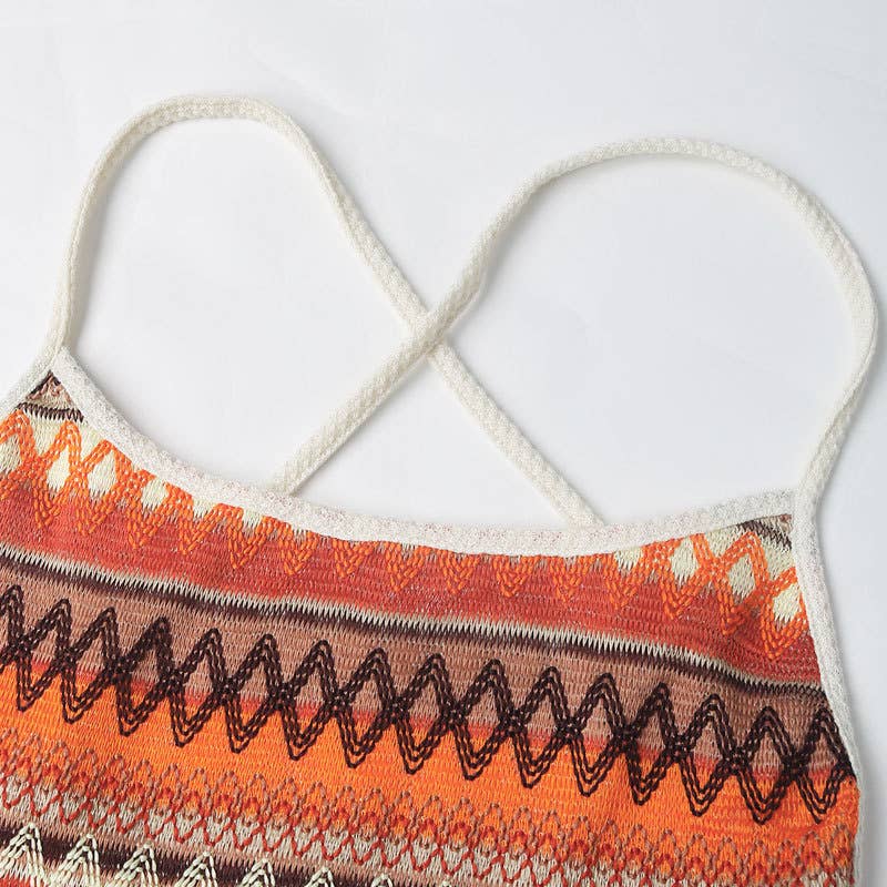 RIBBON KNIT HALTER STRAP DRESS