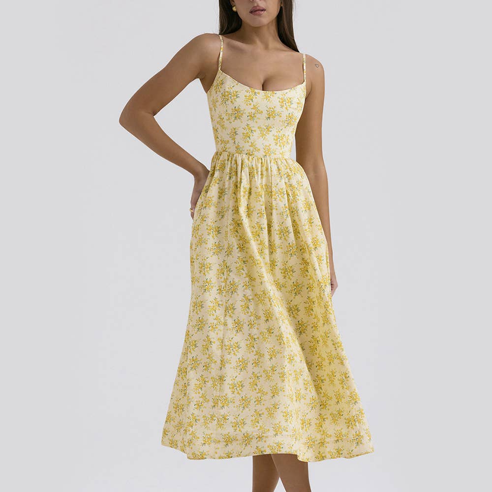 Printed backless sexy long halter dress