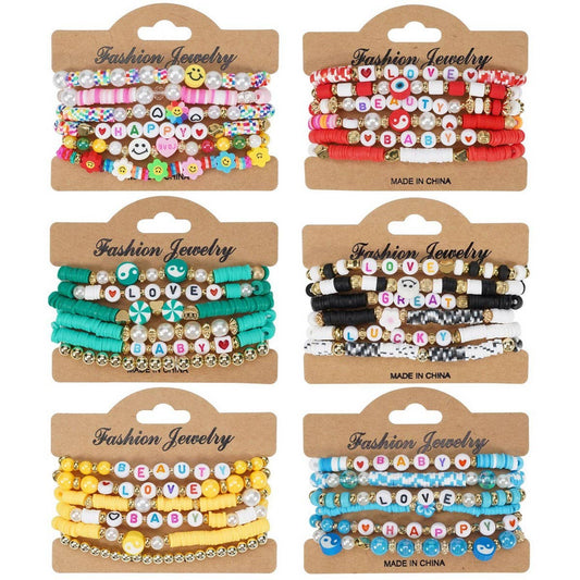 CWAJE05700_CUTE SMILEY RAINBOW BEADED FRIENDSHIP BRACELET