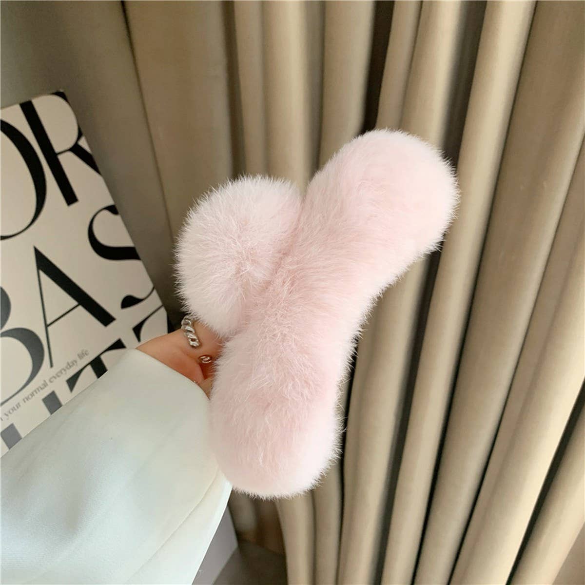 Large Rabbit Fur Hair Claw - Fluffy Winter Clip
