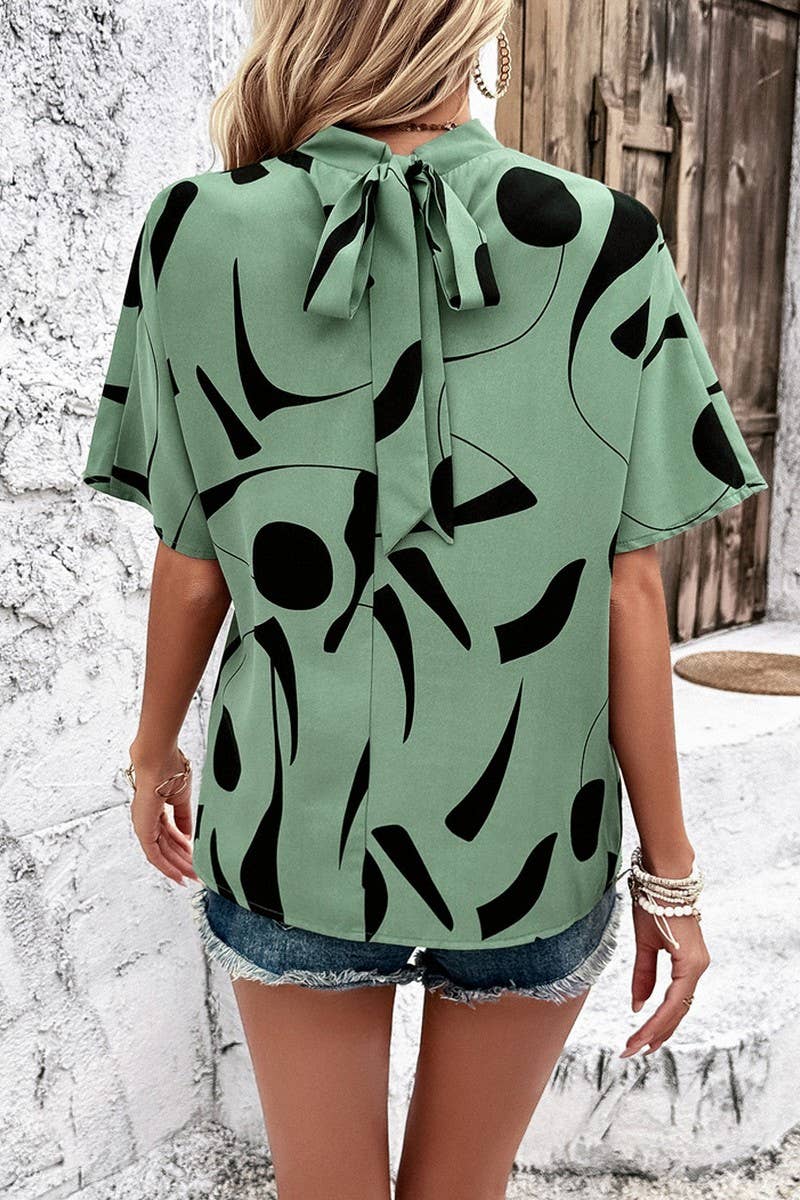 LEISURE PRINTING SHORT SLEEVE BLOUSE_CWTSTS0319