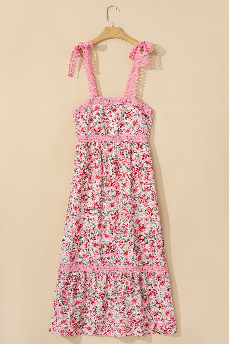 Sweet-style floral printed patchwork long dress