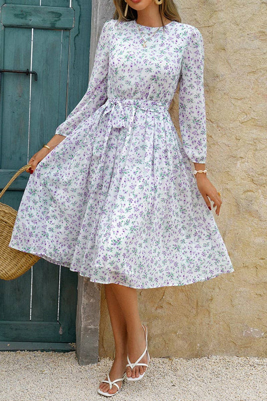 CWDMD5339_HOLIDAY CASUAL STYLE FLORAL TIE WAIST DRESS