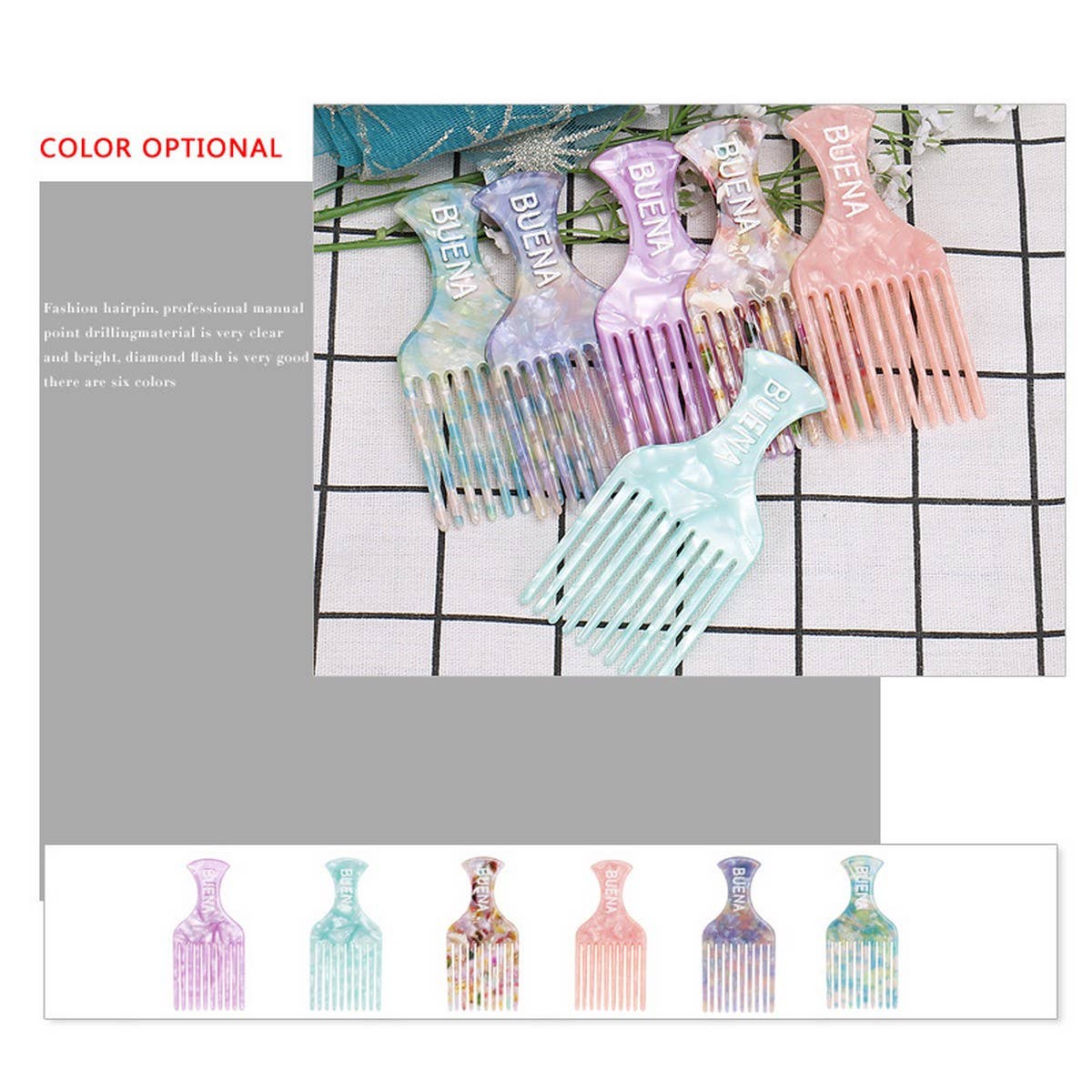 ACETATE HAIR COMB WITH WIDE TEETH AND LONG HANDLE_CWAHA4233