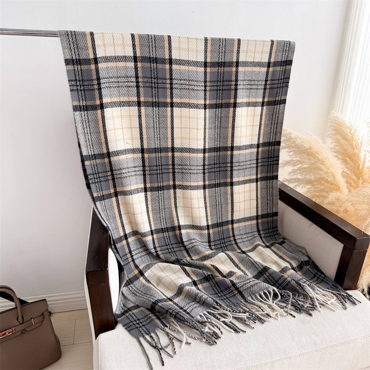 Classic Plaid Fringe Scarf Wrap for Cold Days