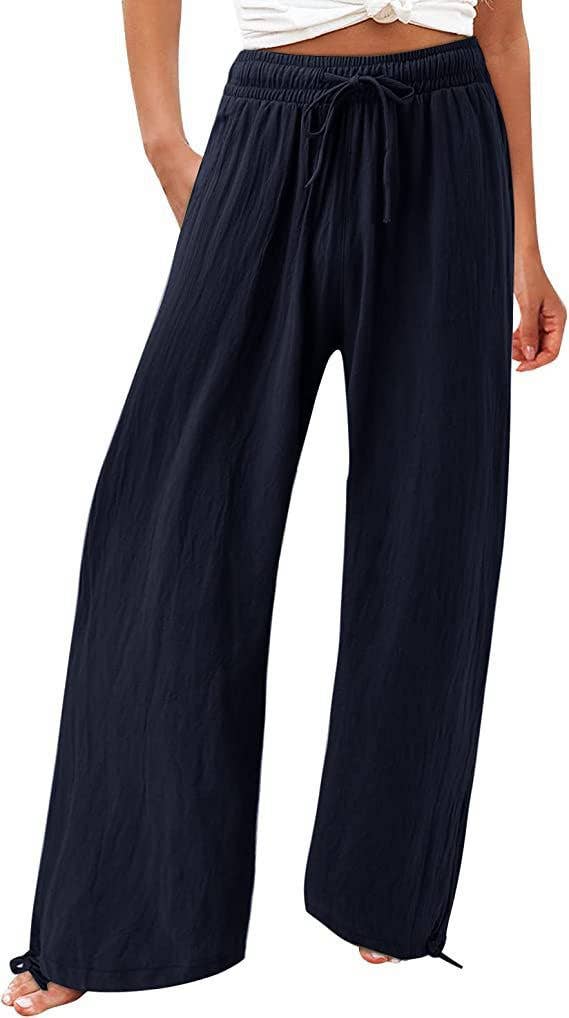 Solid-colored cotton linen loose wide-leg pants
