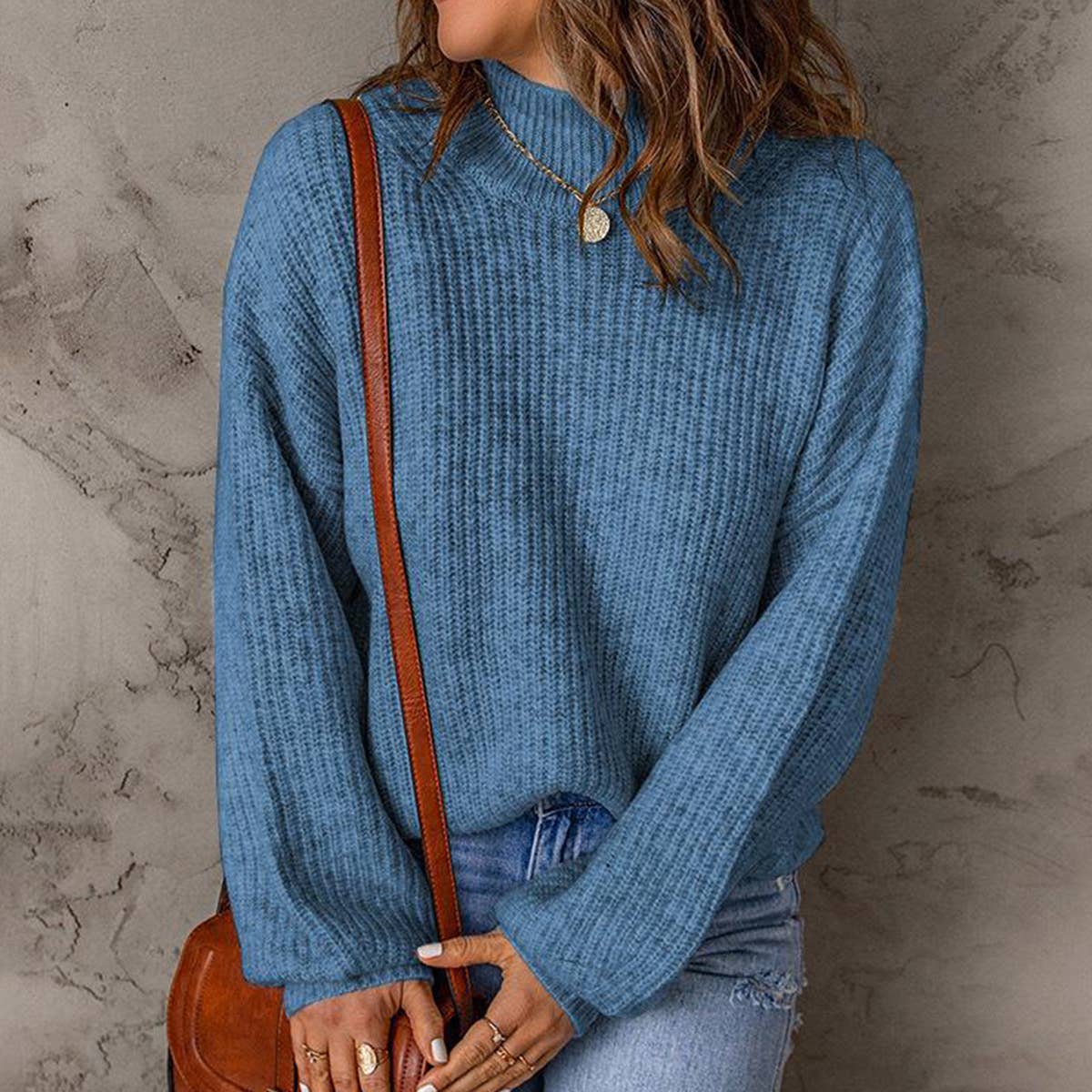 TURTLENECK SOLID COLOR PULLOVER SWEATER
