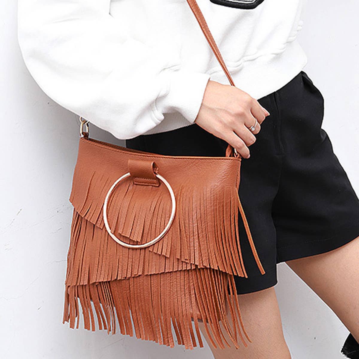 WOMEN FASHION TASSEL CLUTCHES SHOULDER BAG_CWAB0798