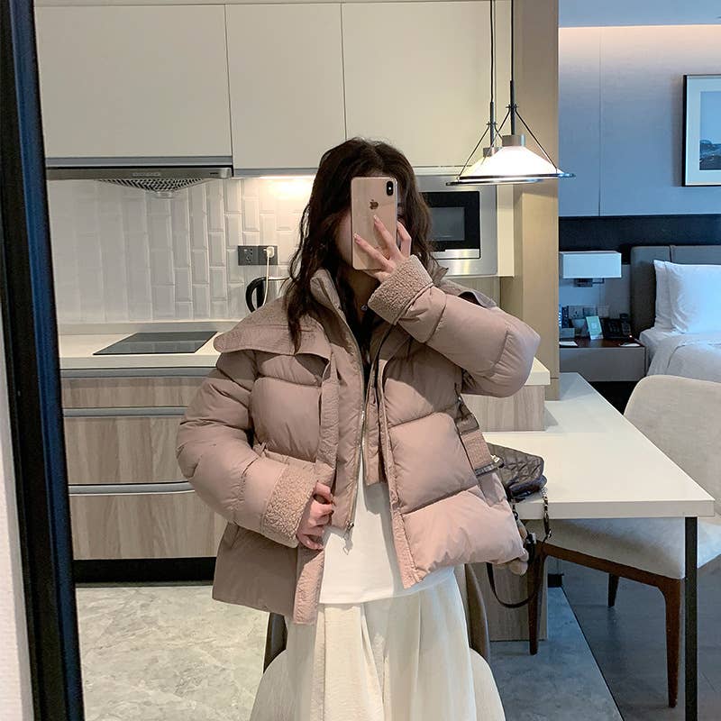 Thickened fleece patchwork cotton-padded jacket