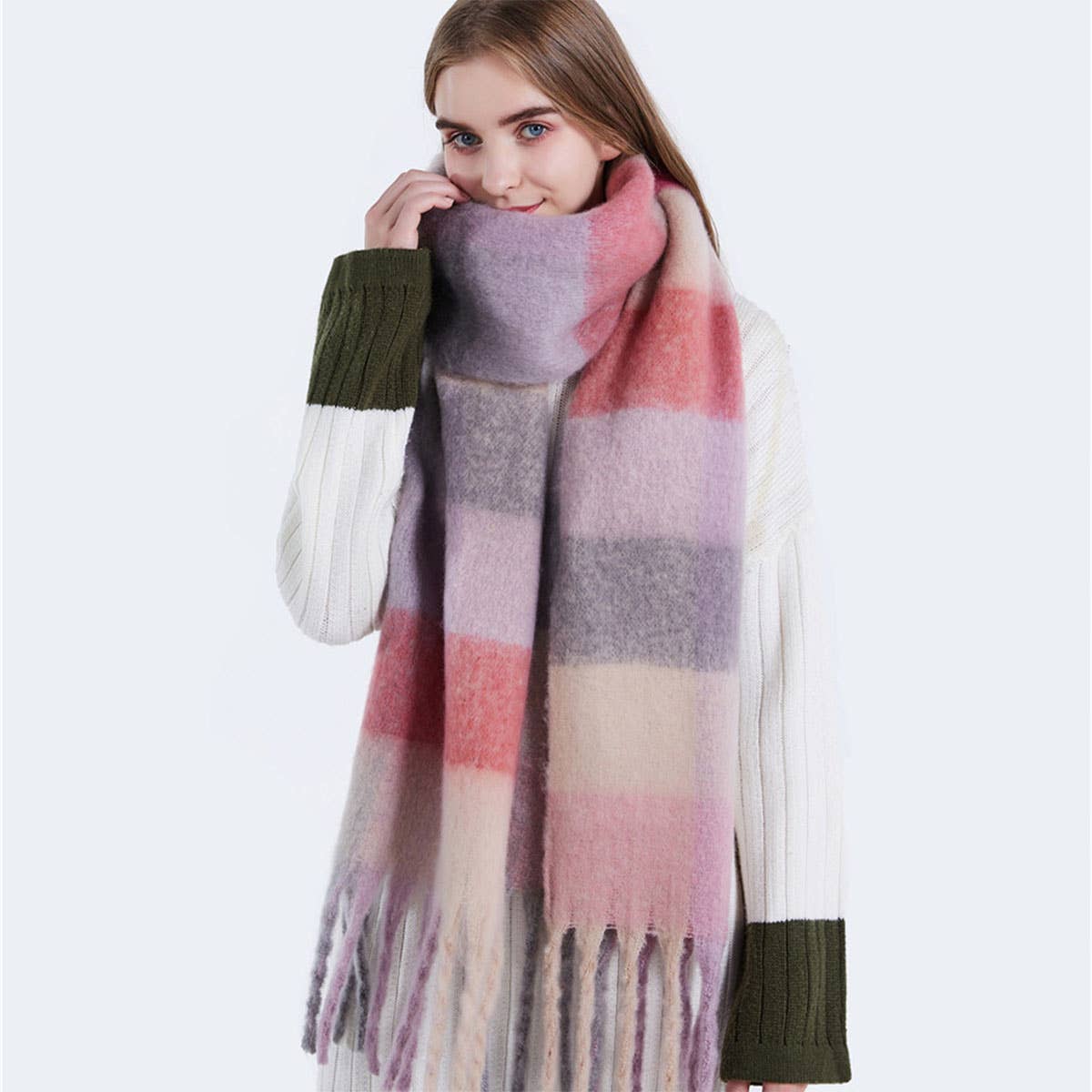 olorful Mohair Checkered Scarf - Thick Wrap_CWASC0167