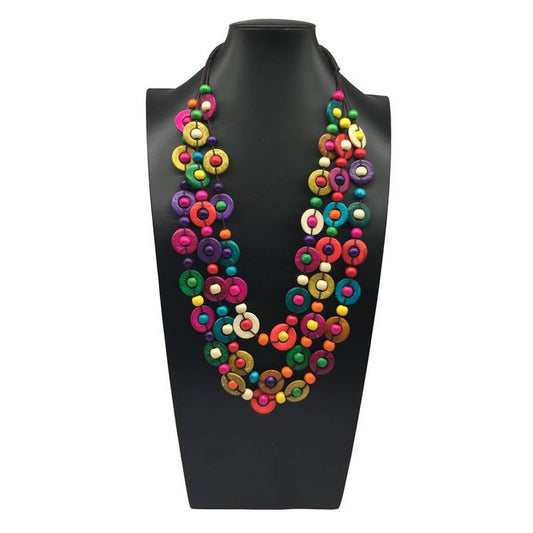 HAND-WOVEN COCONUT SHELL ROUND WOODEN BEAD NECKLACE