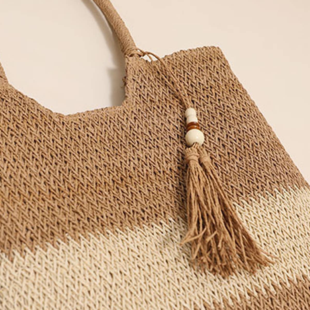 CASUAL WOVEN TWO-COLOR BEACH BAG WOVEN BAG_CWAB1861