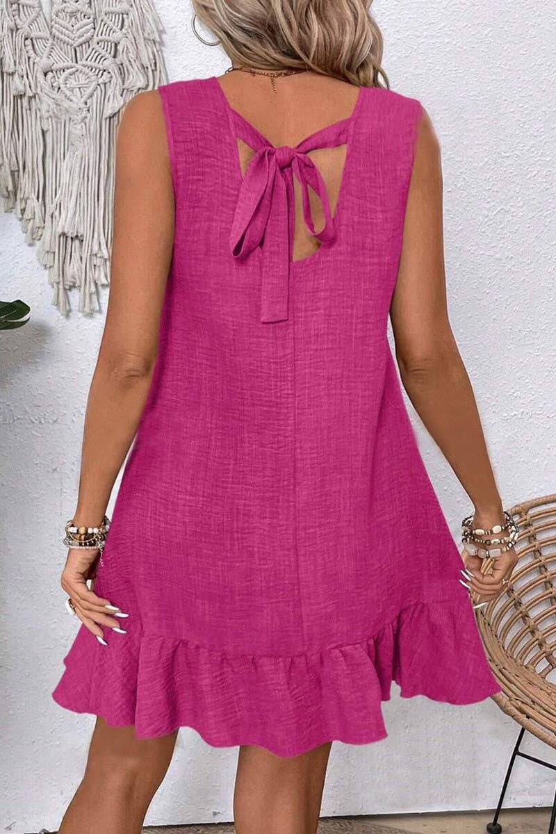 CWDSD7395_SOLID COLOR RUFFLE SLEEVELESS CASUAL TANK DRESS