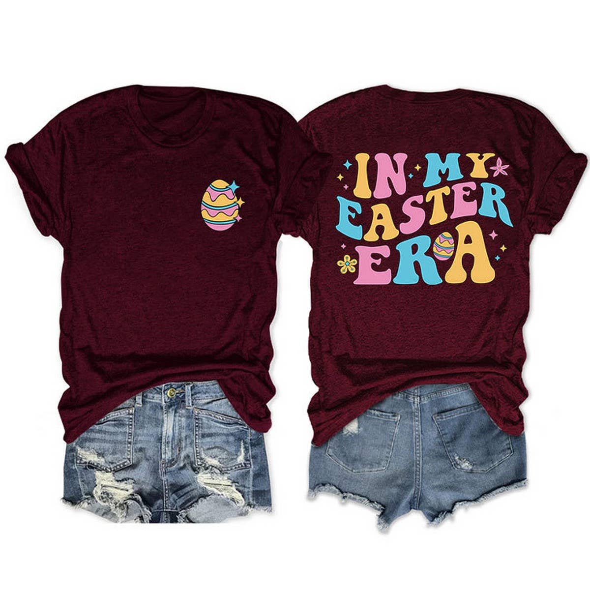 EASTER TREND DOUBLE SIDED LETTER PRINTED TEES_CWTTS0869