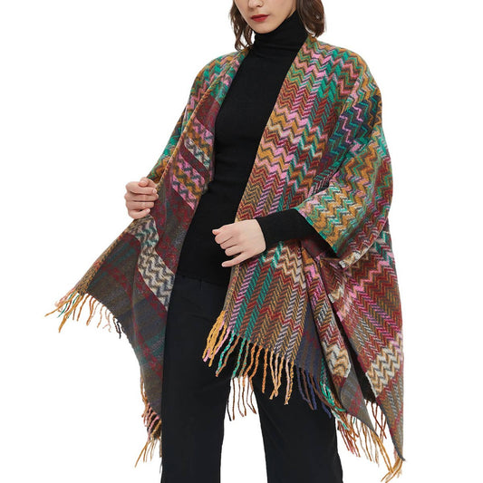 WOMEN FRINGE KNITTED PONCHO CARDIGAN CAPE SHAWL