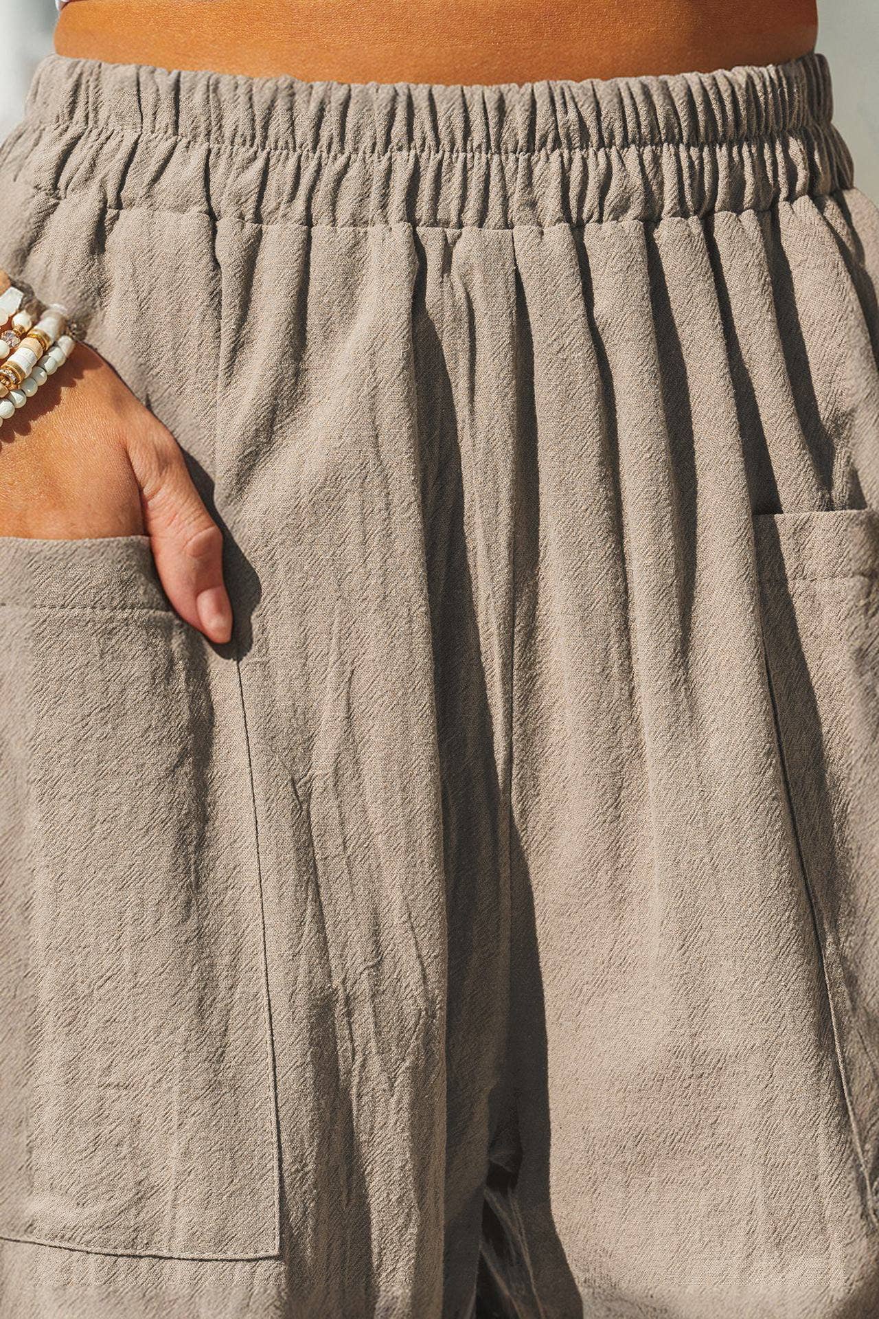 COTTON AND LINEN HOLIDAY STRETCH WAIST OVERALLS