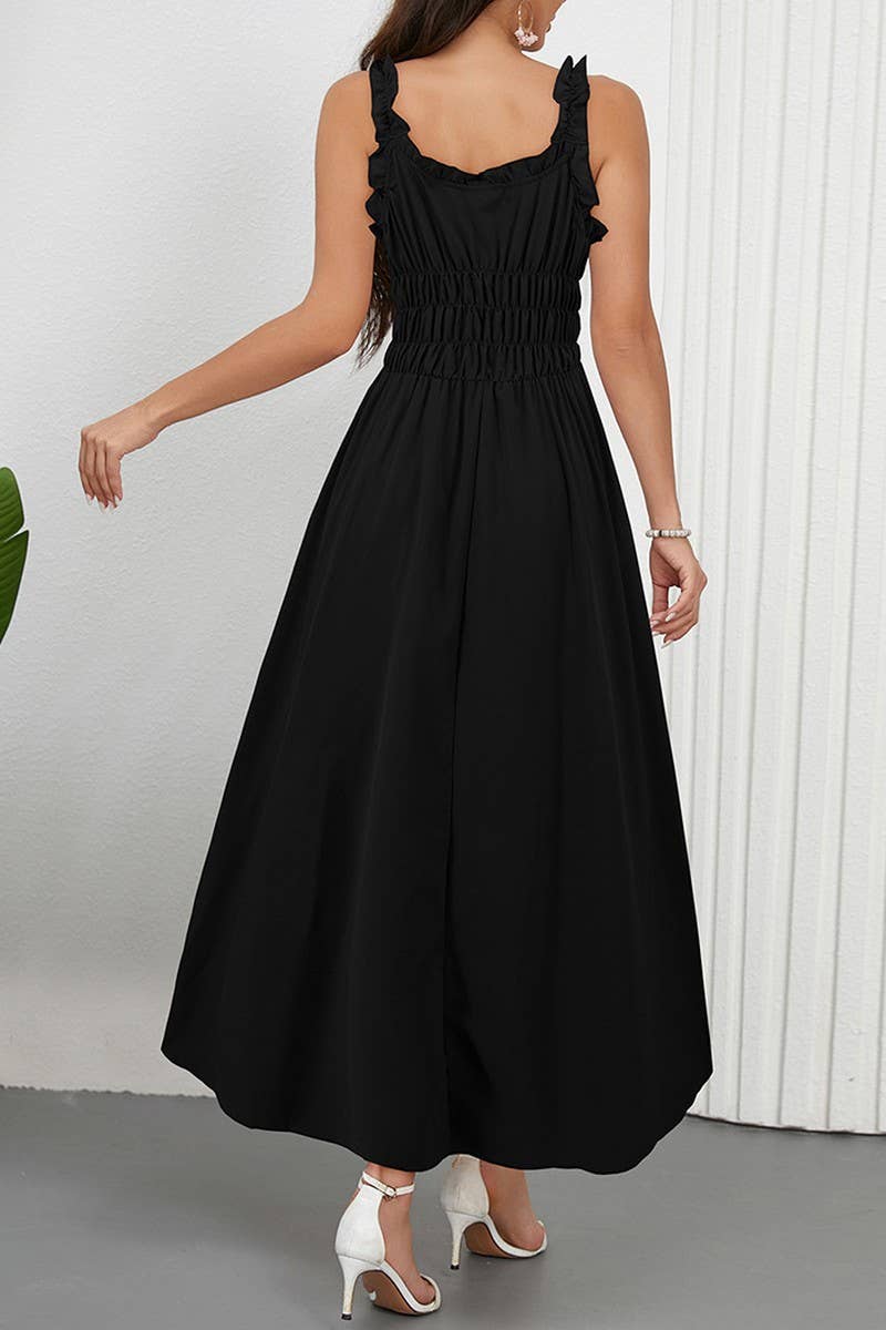 CWDMD6206_CASUAL SOLID COLOR WAIST TIE CAMI MAXI DRESS