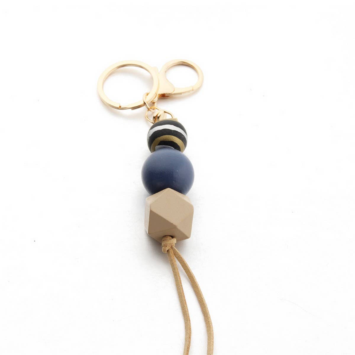 Leopard Wood Bead Keychain with Mini Tassel