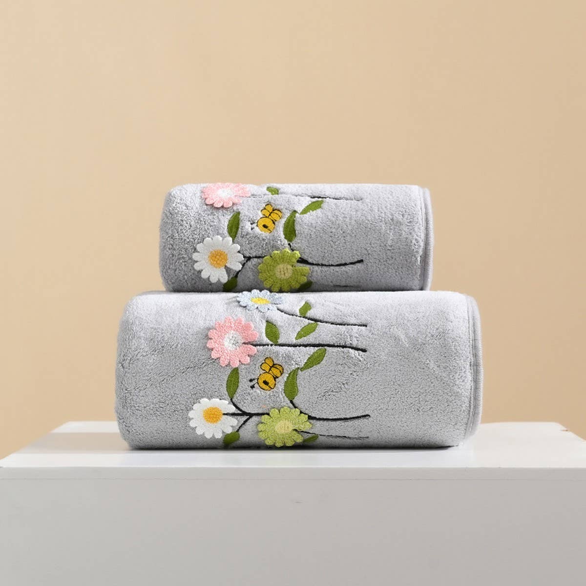 CORAL FLEECE FLOWER SQUARE TOWEL BATH TOWEL SET