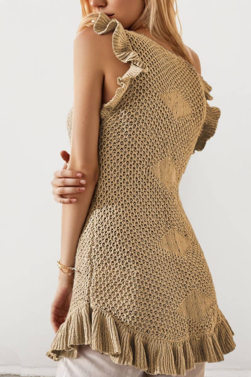 CWDSD3918_KNIT SLEEVELESS CUTOUT PEPLUM BEACH DRESS SMOCK