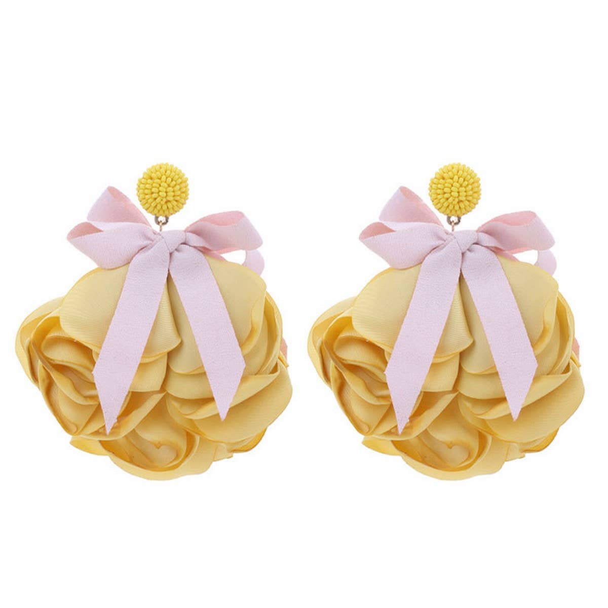 Long Statement Fabric Bow Flower Earrings