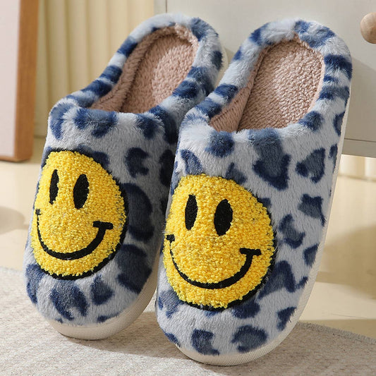 LEOPARD SMILING COTTON FUZZY SLIPPERS WOMEN