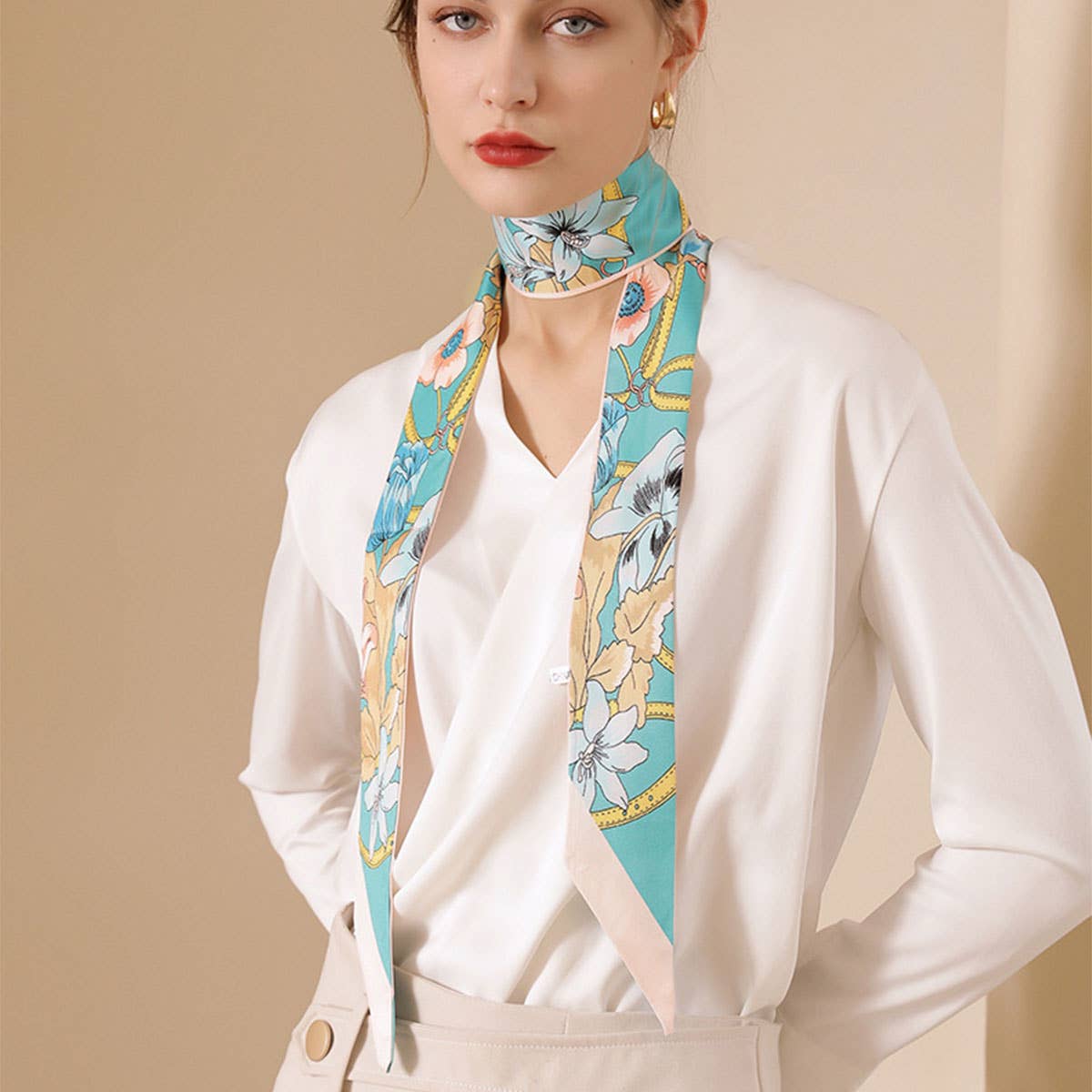 Floral Twilly Scarf for Hair & Bag, Satin Silk