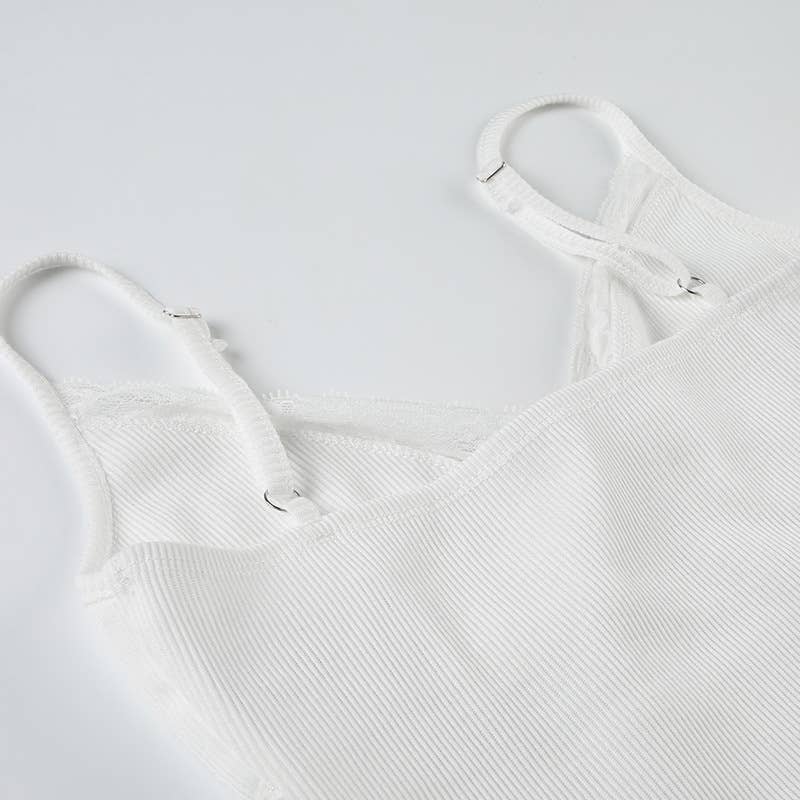 Lace patchwork bust solid color strap jumpsuit