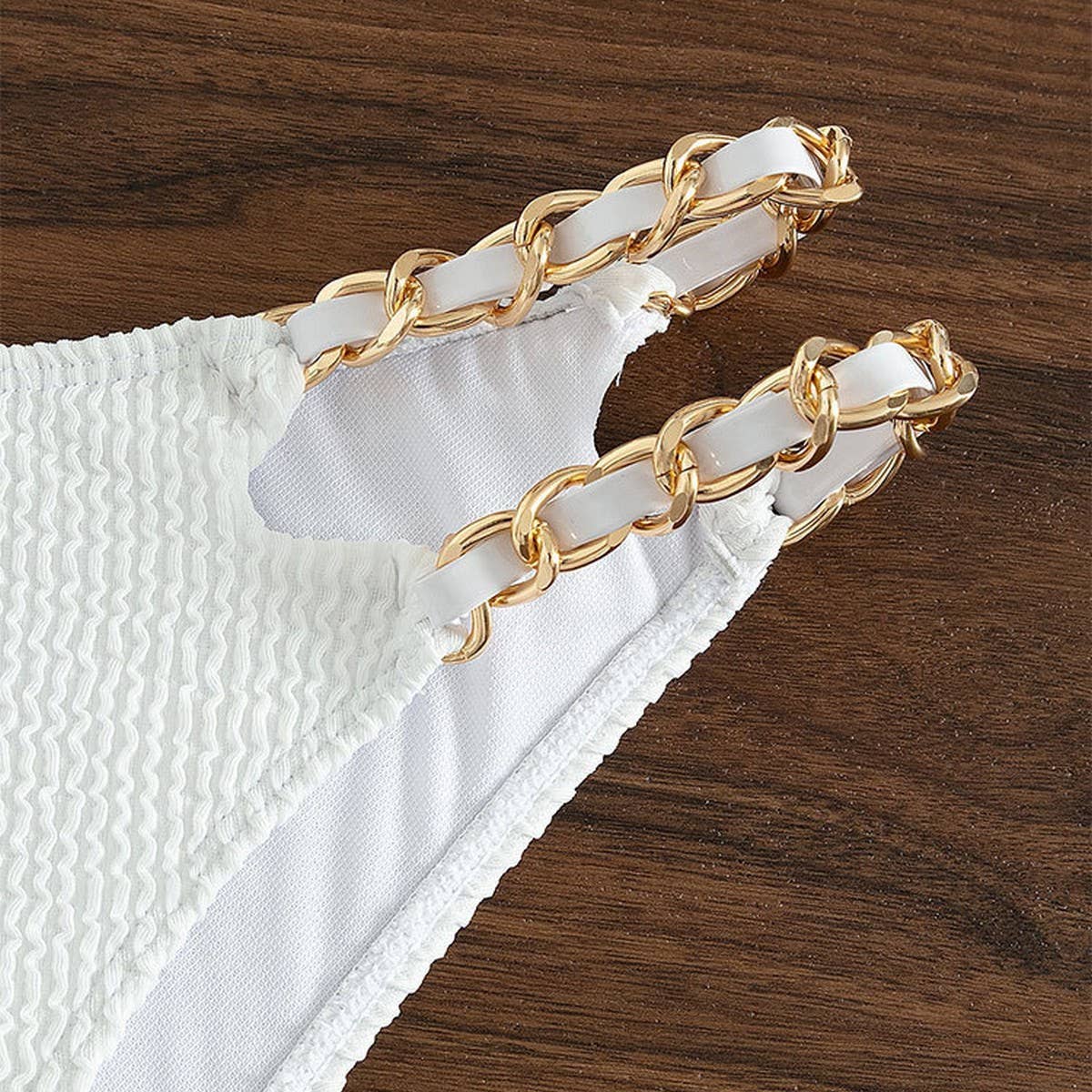 HALTERNECK CHAIN SPLIT 2-PIECE BIKINI SWIMSUIT