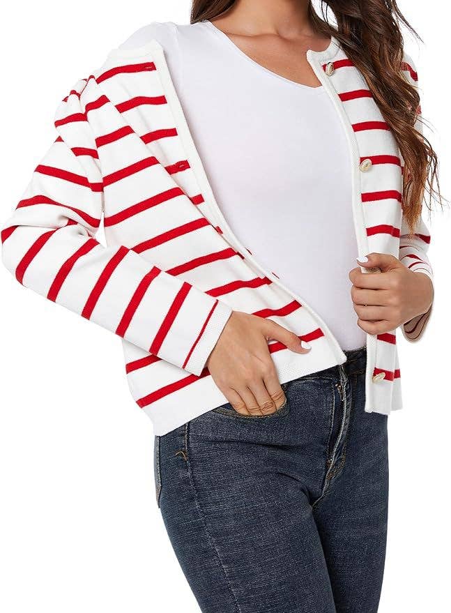 FASHION LONG-SLEEVED BUTTON-UP CREW-NECK CARDIGAN