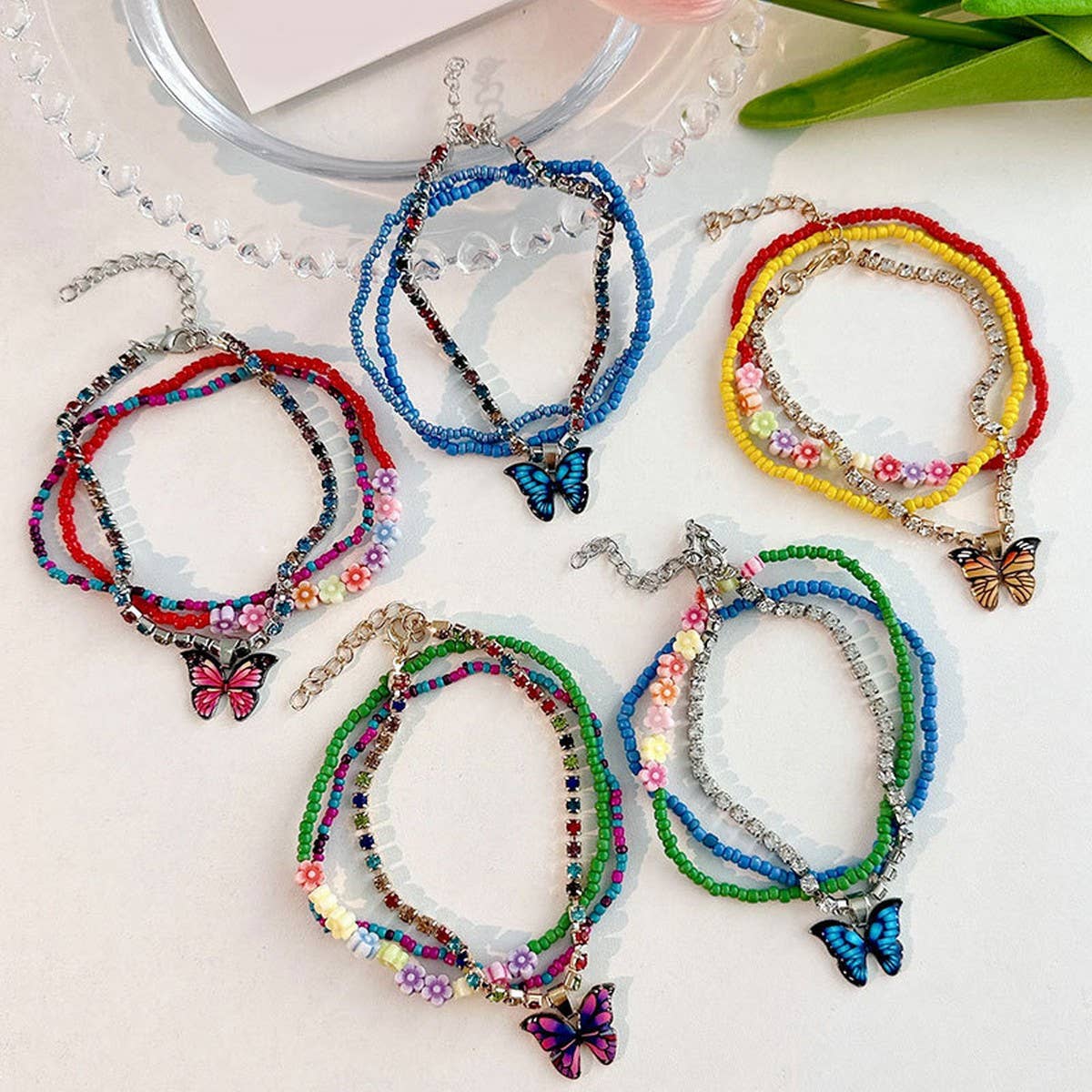 Boho Butterfly & Flower Anklet Set ??Handmade_CWMM6358