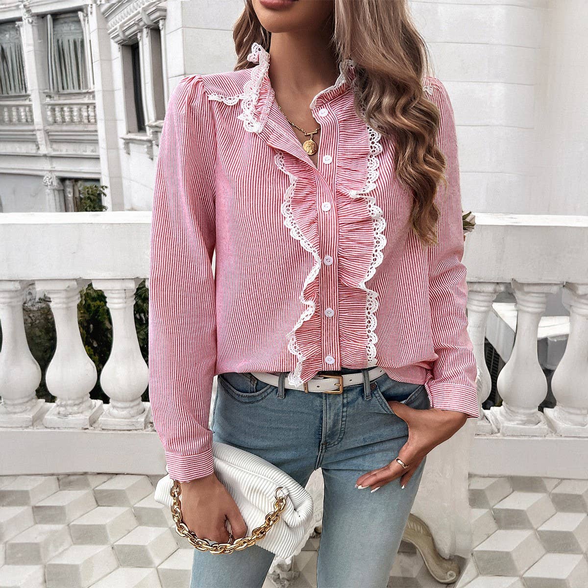 Women's temperament contrast color striped shirt