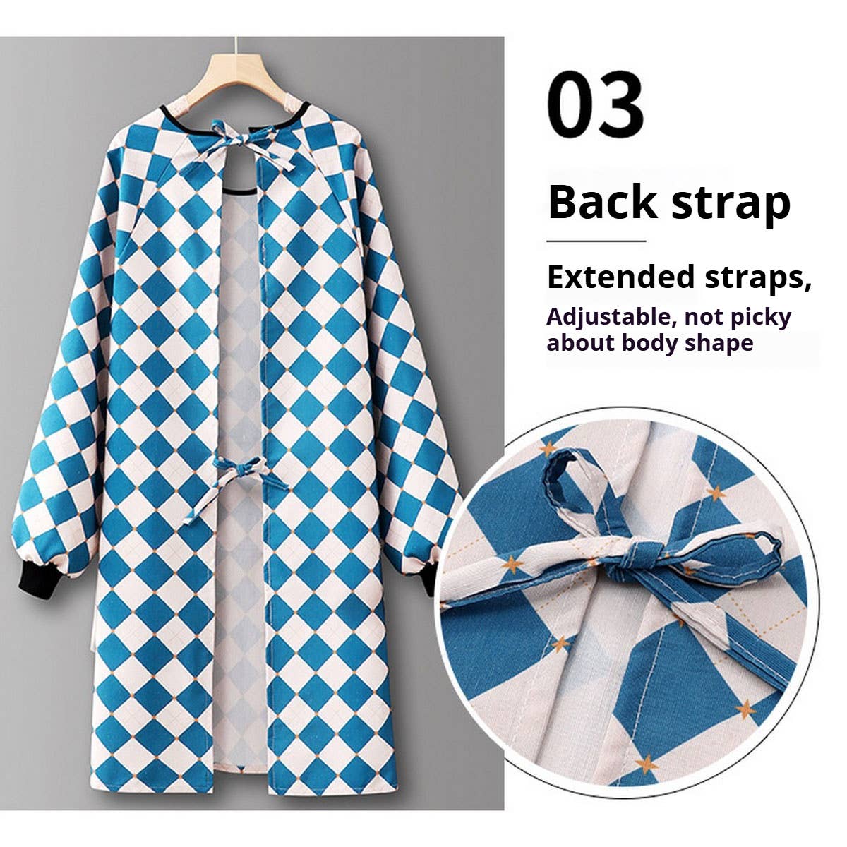 Checkered Cotton Long Sleeve Kitchen Work Apron _CWMM6693