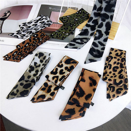 CWASC2385_MULTI COLORED HANDLE RIBBON LEOPARD PRINT SCARF