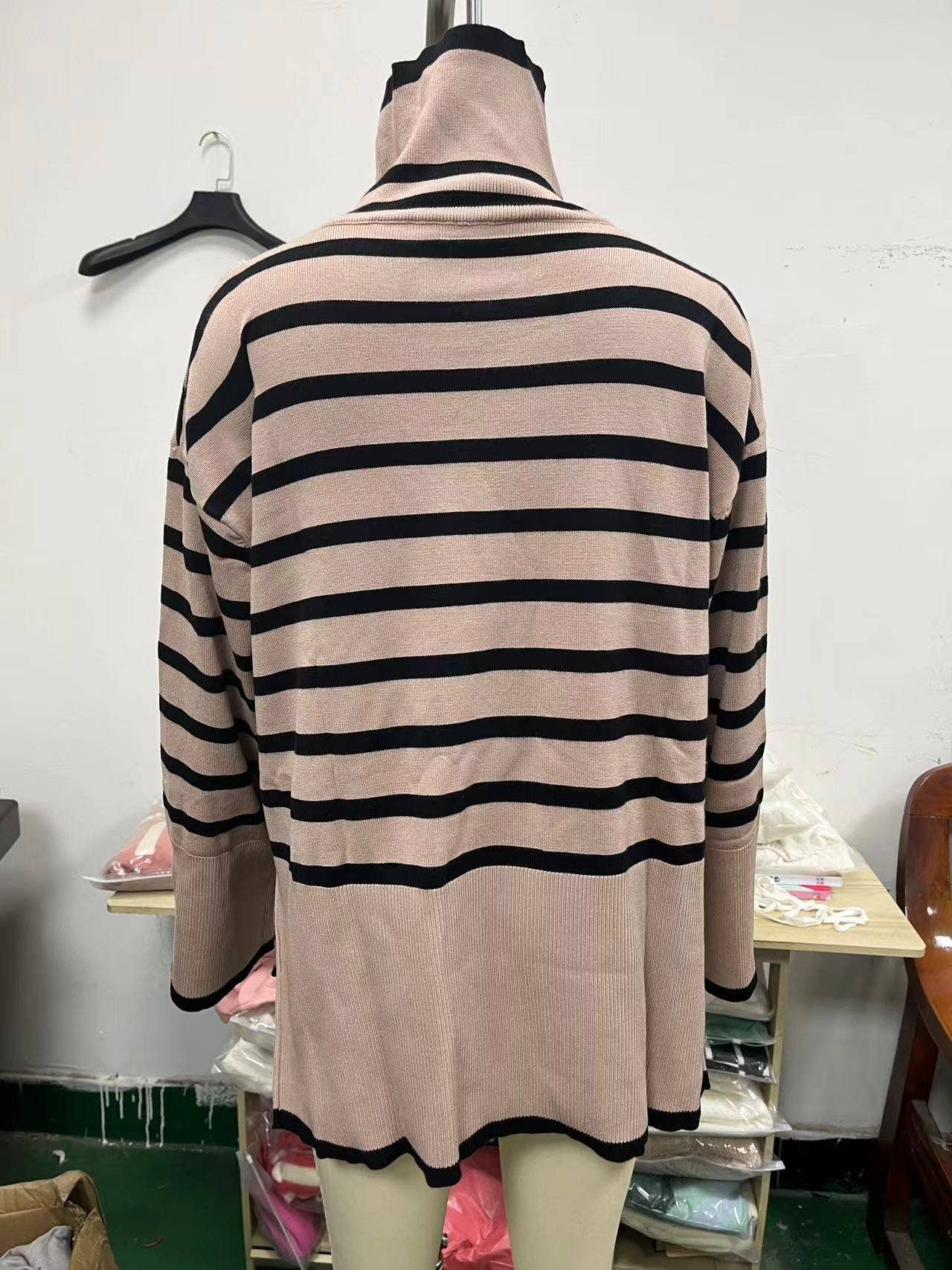 SLOUCHY STRIPED SWEATER WITH THICK TURTLENECK