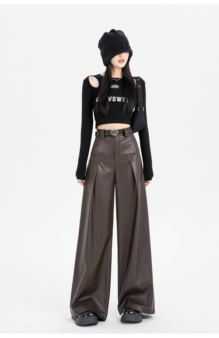 Retro and versatile casual PU leather pants
