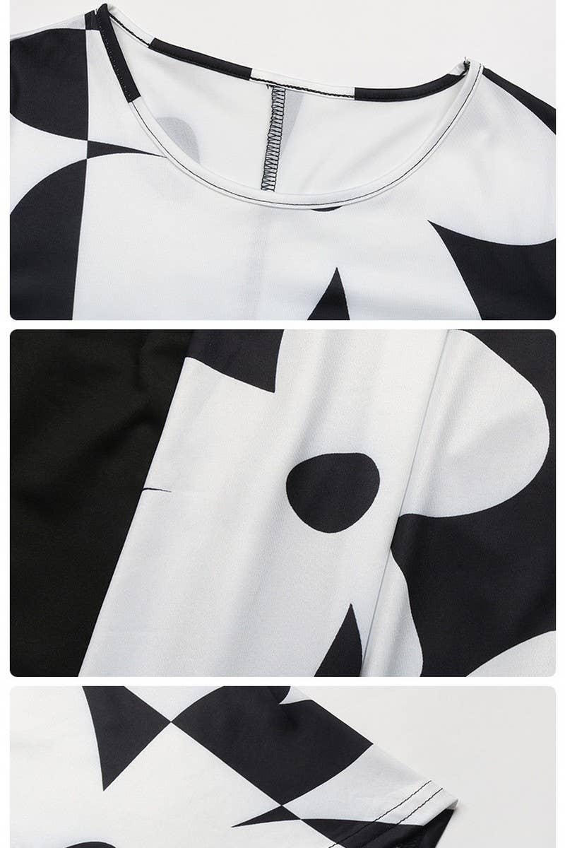 CWDMD4682_AUTUMN IRREGULAR PATTERN ROUND NECK SLIM DRESS