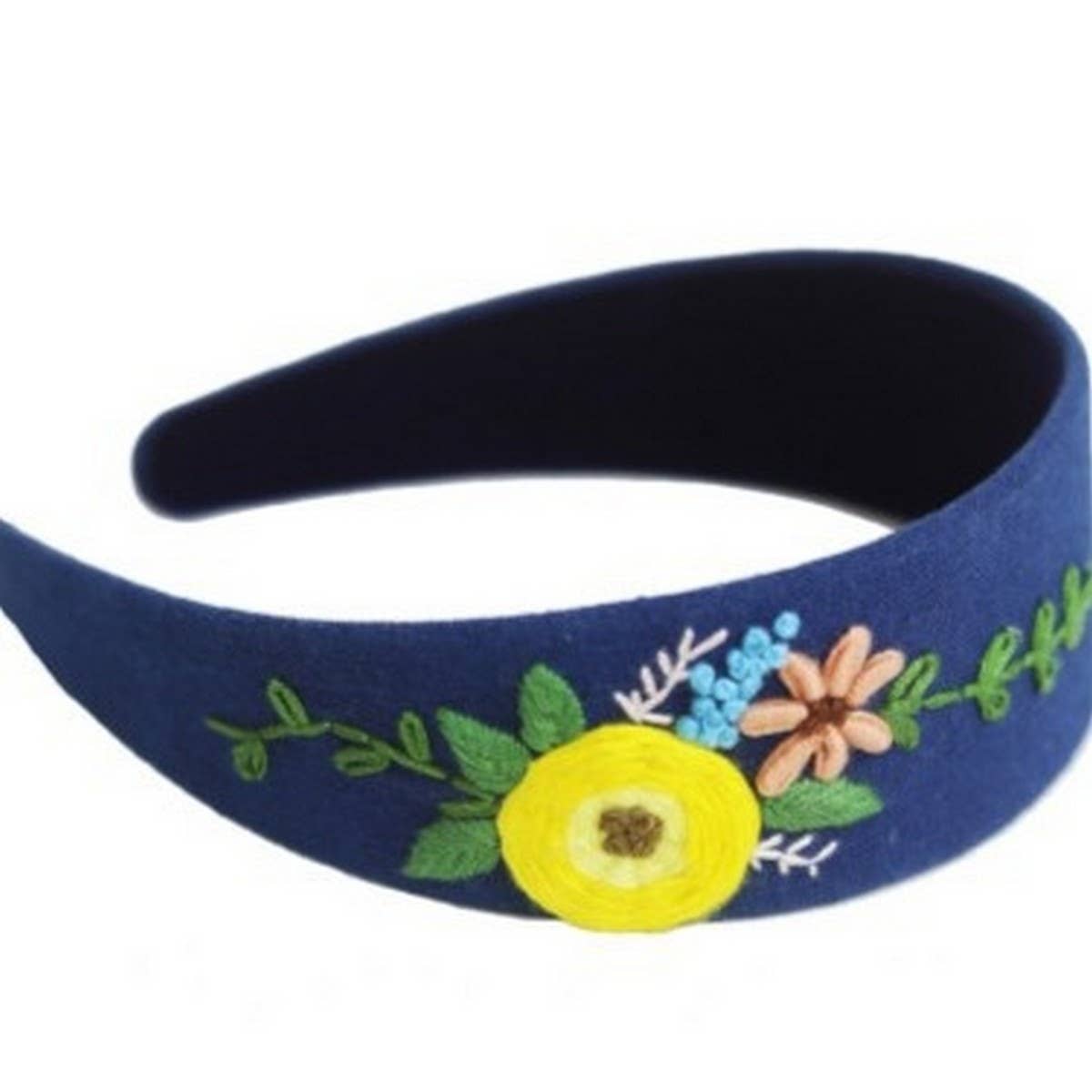 Indigo Dye Hand-Embroidered Headband, Ivy Design