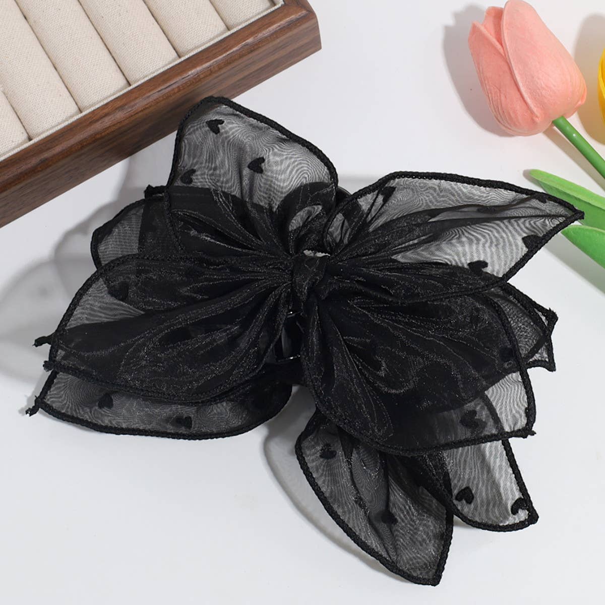 ELEGANT ARTISTIC FLOWER LOVE MESH BOW HAIRPIN