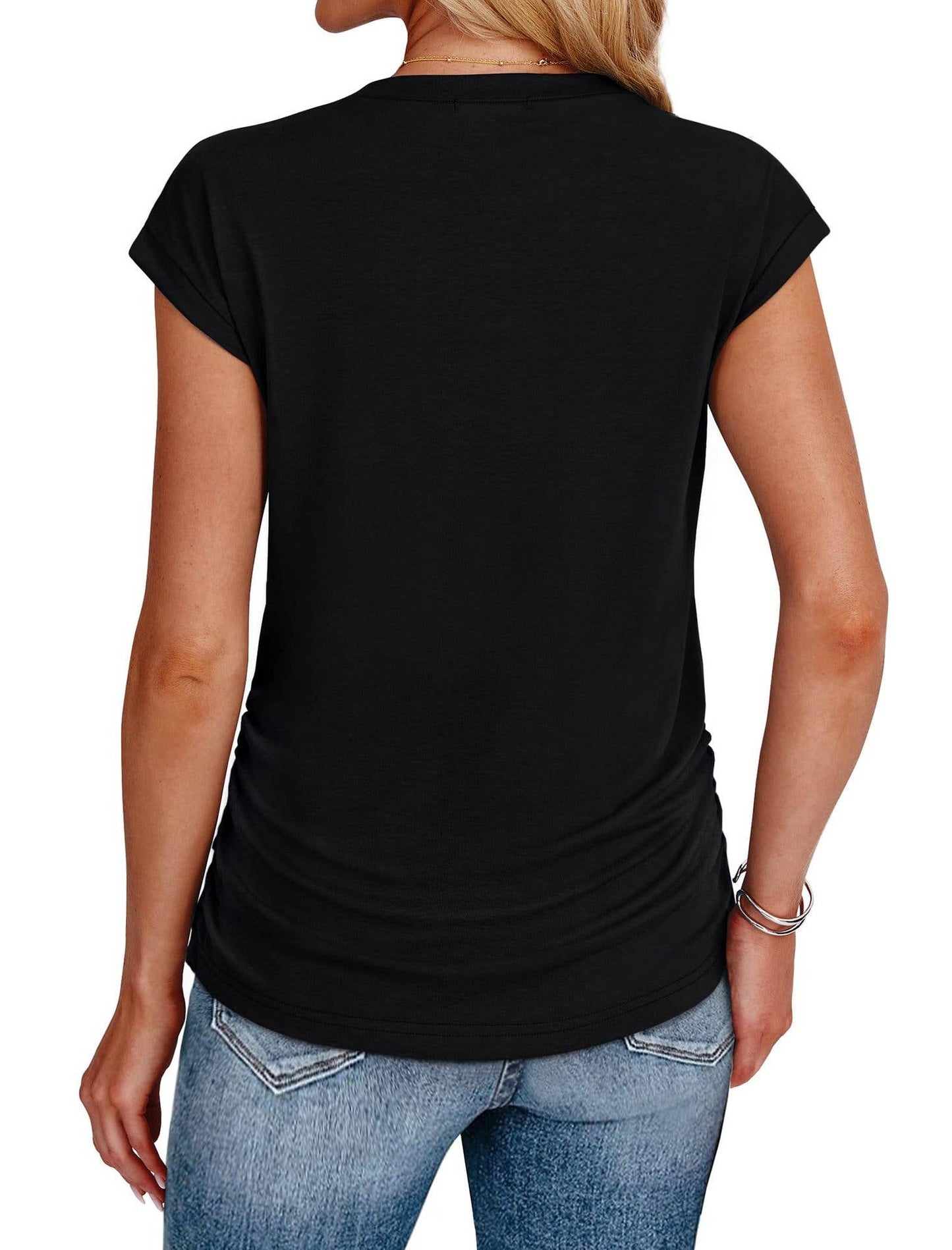 Solid color round neck waistline T-shirt
